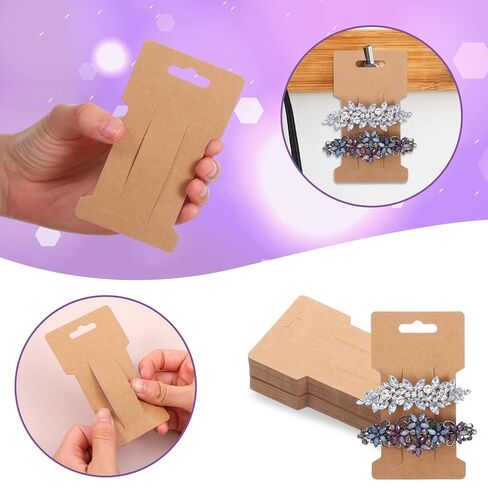 100PCS Hair Clip Display Cards, Brown Hair Bow Displays Holder Card 350GSM Paper Rectangle Hairs Clips Bow Display Cards Barrette Jewelry Tags for Displays Organizing Packaging 4.5x2.6 In in Kuwait