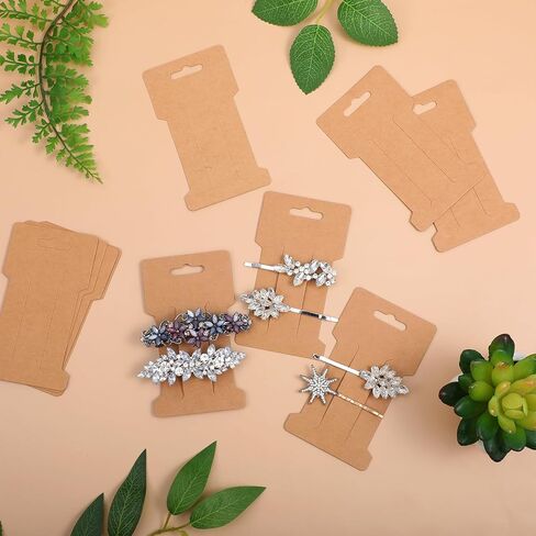 100PCS Hair Clip Display Cards, Brown Hair Bow Displays Holder Card 350GSM Paper Rectangle Hairs Clips Bow Display Cards Barrette Jewelry Tags for Displays Organizing Packaging 4.5x2.6 In in Kuwait