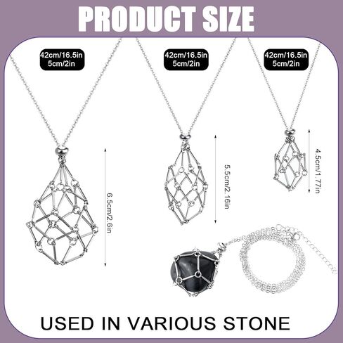 3 Pcs Crystal Holder Necklace Cage Pendant Empty Stone Holder Necklace Stainless Steel Adjustable Crystal Cage Stand for Quartz Natural Gemstone Jewelry DIY Making Men Women in Saudi Arabia