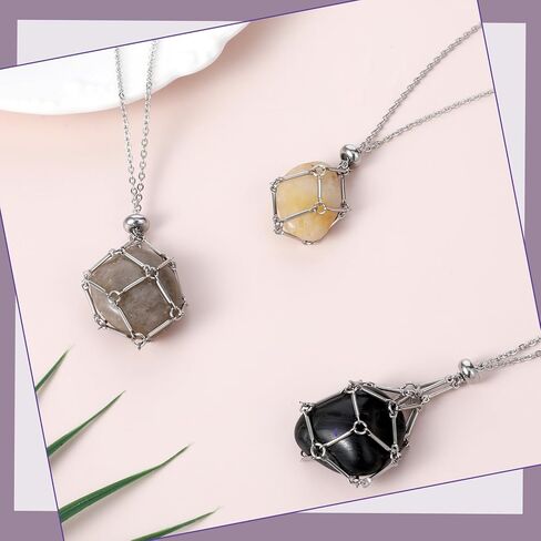 3 Pcs Crystal Holder Necklace Cage Pendant Empty Stone Holder Necklace Stainless Steel Adjustable Crystal Cage Stand for Quartz Natural Gemstone Jewelry DIY Making Men Women in Saudi Arabia
