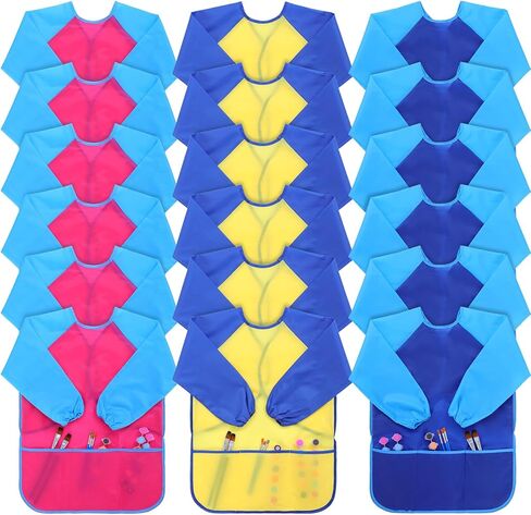 18Pcs Kids Art Smock, Waterproof Paint Smocks for Kids 3-5 with Long Sleeve 3 Pockets for Age 2-8 Years in Saudi Arabia