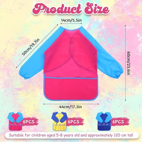 18Pcs Kids Art Smock, Waterproof Paint Smocks for Kids 3-5 with Long Sleeve 3 Pockets for Age 2-8 Years in Saudi Arabia