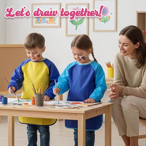 18Pcs Kids Art Smock, Waterproof Paint Smocks for Kids 3-5 with Long Sleeve 3 Pockets for Age 2-8 Years in Saudi Arabia