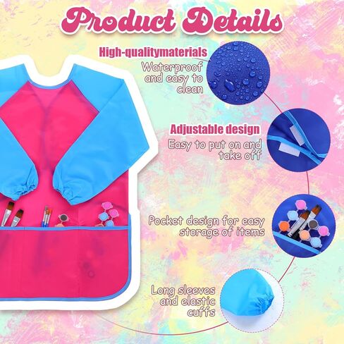 18Pcs Kids Art Smock, Waterproof Paint Smocks for Kids 3-5 with Long Sleeve 3 Pockets for Age 2-8 Years in Saudi Arabia