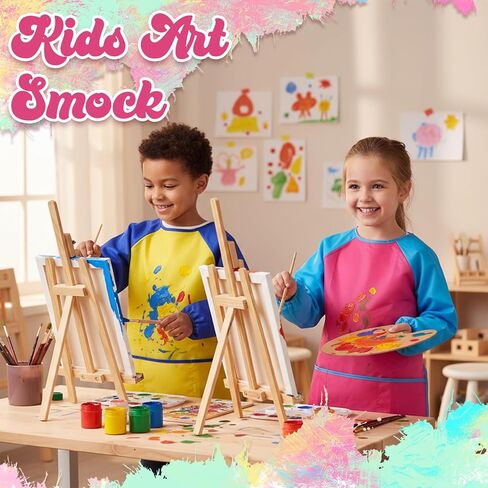 18Pcs Kids Art Smock, Waterproof Paint Smocks for Kids 3-5 with Long Sleeve 3 Pockets for Age 2-8 Years in Saudi Arabia