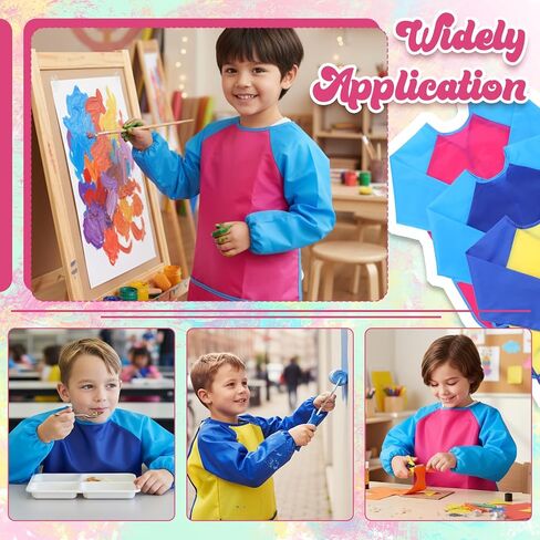 18Pcs Kids Art Smock, Waterproof Paint Smocks for Kids 3-5 with Long Sleeve 3 Pockets for Age 2-8 Years in Saudi Arabia