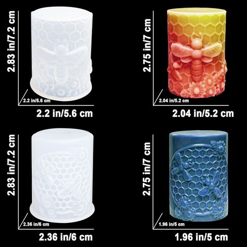 Honeycomb Bee Candle Silicone Molds 2PCS with Flowers Design, White Resin Cylindrical Mould Set, Soap Wax Beeswax Epoxy Casting Clay Mold-Kit, 2 Pack in Kuwait