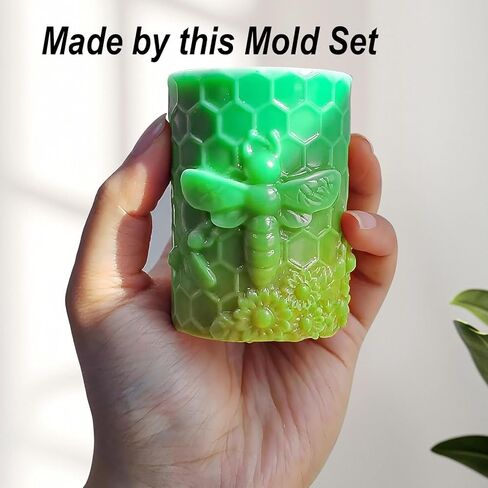 Honeycomb Bee Candle Silicone Molds 2PCS with Flowers Design, White Resin Cylindrical Mould Set, Soap Wax Beeswax Epoxy Casting Clay Mold-Kit, 2 Pack in Kuwait