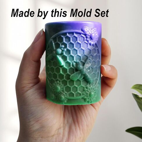 Honeycomb Bee Candle Silicone Molds 2PCS with Flowers Design, White Resin Cylindrical Mould Set, Soap Wax Beeswax Epoxy Casting Clay Mold-Kit, 2 Pack in Kuwait