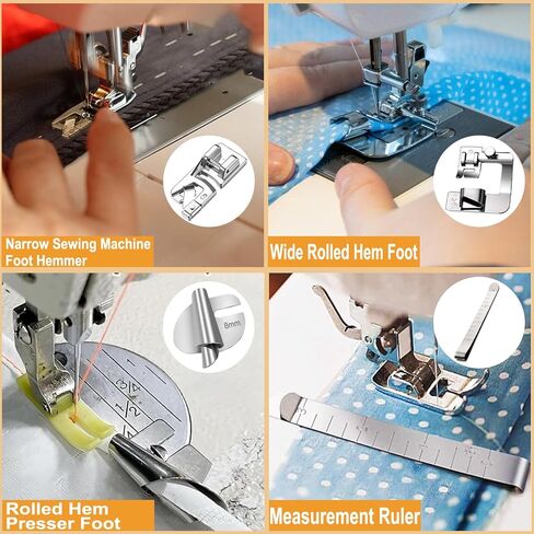 12 Pcs Hemming Foot Kit Narrow Rolled Hem Foot Set Presser Foot Sewing Rolled Hemmer Foot Narrow Sewing Machine Rolled Hem Guide Universal Sewing Clips for Sewing Machine Accessories and Tools in Kuwait