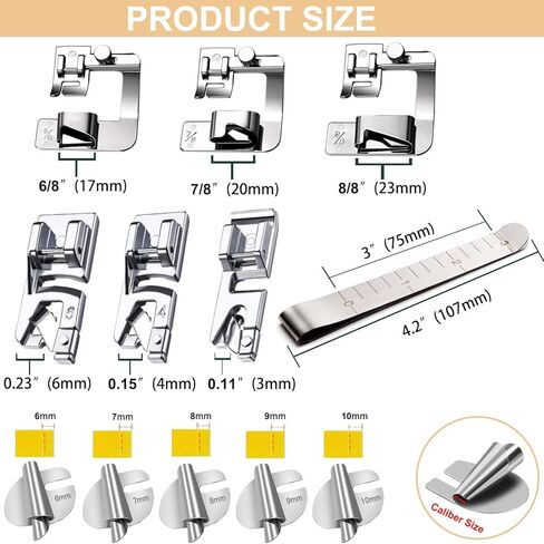 12 Pcs Hemming Foot Kit Narrow Rolled Hem Foot Set Presser Foot Sewing Rolled Hemmer Foot Narrow Sewing Machine Rolled Hem Guide Universal Sewing Clips for Sewing Machine Accessories and Tools in Kuwait