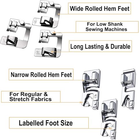 12 Pcs Hemming Foot Kit Narrow Rolled Hem Foot Set Presser Foot Sewing Rolled Hemmer Foot Narrow Sewing Machine Rolled Hem Guide Universal Sewing Clips for Sewing Machine Accessories and Tools in Kuwait