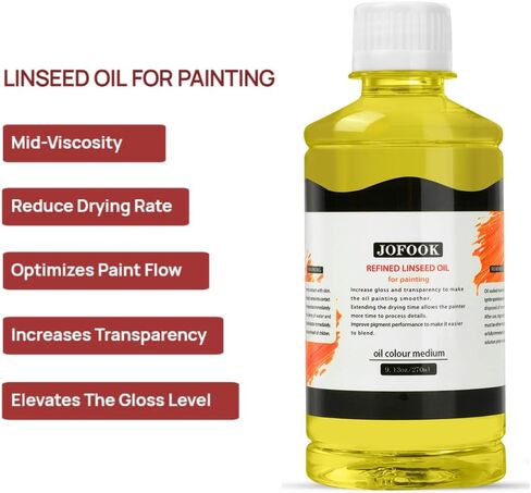 JOFOOK Refined Linseed Oil for Oil Painting with a Paintbrush,Thinner Medium for Oil Based Paint - 9.13oz (270ml),Thinning Oil for Professionals in Kuwait