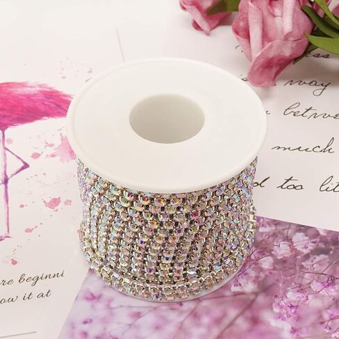 AB اللون 4MM كريستال حجر الراين إغلاق سلسلة التشذيب مخلب سلسلة مجوهرات الحرف DIY، 11 ياردة in Saudi Arabia