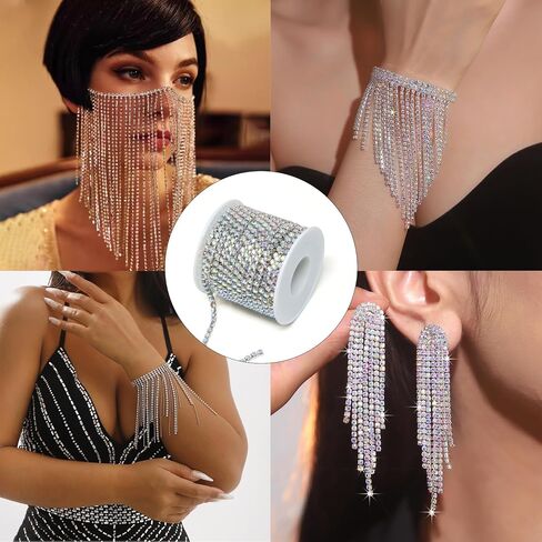 AB اللون 4MM كريستال حجر الراين إغلاق سلسلة التشذيب مخلب سلسلة مجوهرات الحرف DIY، 11 ياردة in Saudi Arabia