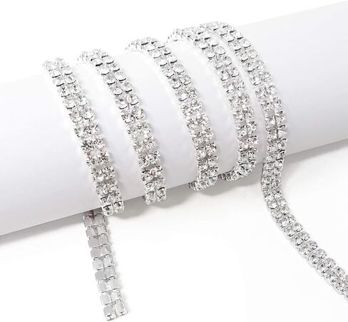 1 Yard 2 Rows 4MM Rhinestone Close Chain Trim Bling Faux Crystal Chain for DIY Jewelry Sewing Crafts in Saudi Arabia