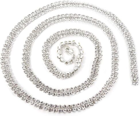 1 Yard 2 Rows 4MM Rhinestone Close Chain Trim Bling Faux Crystal Chain for DIY Jewelry Sewing Crafts in Saudi Arabia