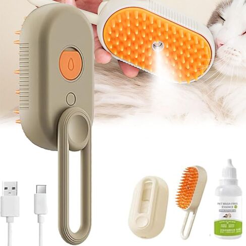 Cat Brush Quick & Easy Pet Hair Remover Comb,3 In 1 Cat Steam Pet Brush with Spray Function (White) in Saudi Arabia