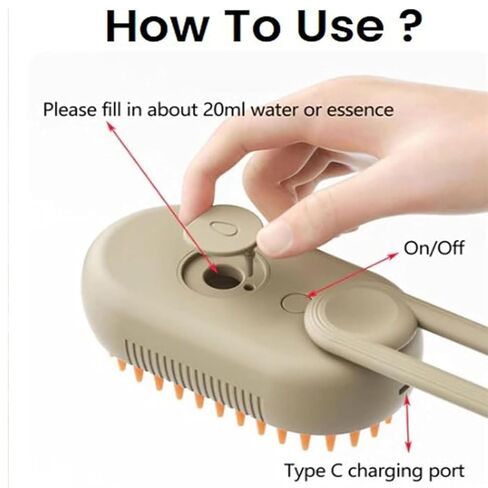 Cat Brush Quick & Easy Pet Hair Remover Comb,3 In 1 Cat Steam Pet Brush with Spray Function (White) in Saudi Arabia
