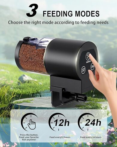 Automatic Fish Feeder for Aquarium, Helps Keep Fish Fed While You’re Away, Large 100ml Capacity with Adjustable Feeding Timer, Battery Operated Auto Feeder for Flakes and Pellets (Black) in Saudi Arabia