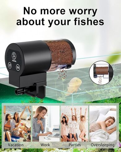 Automatic Fish Feeder for Aquarium, Helps Keep Fish Fed While You’re Away, Large 100ml Capacity with Adjustable Feeding Timer, Battery Operated Auto Feeder for Flakes and Pellets (Black) in Saudi Arabia