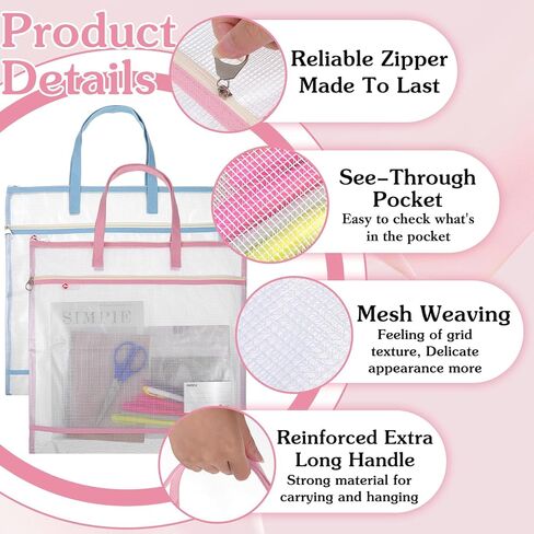 6 Pcs Sew Project Bags 16 x 16 Inch Quilting Craft Organizer Storage Bags with Handle and Pocket Jumbo Sew Quilting Mesh Bag for Quilters Knitting Stitching Crafter, 6 Colors (Bright Colors) in Kuwait