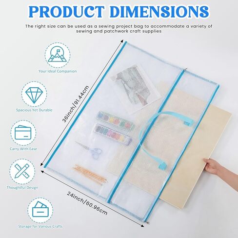 Shinylin 24 × 36 بوصة حقيبة مشروع الخياطة حقيبة مشروع إبرة كبيرة الحجم لخياطة الفينيل شبكة سستة الحقيبة مع مقابض مناسبة لخياطة اللحف والحياكة والخياطة وتخزين مشاريع التطريز in Saudi Arabia