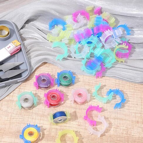 Sewing Bobbin Clips, 50 Pcs Clear Bobbin Holder Plastic Sewing Tool Clip Accessory Thread Clamps Clips Holder Tool Spools Organizers for DIY Craft Embroidery (5 Colors) in Saudi Arabia