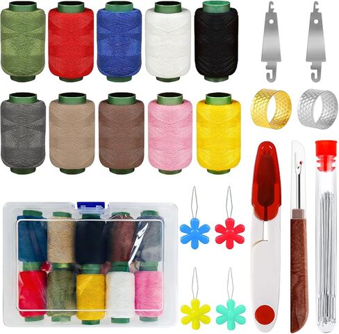 44 Pcs Big Eye Steel Sewing Needles Kit, Stainless Steel Needles for Hand Sewing with Thread Ripper, Needle Threaders, Threads and Thimbles, Beginner Sewing Kit for Mending Clothes and Repairs in Kuwait