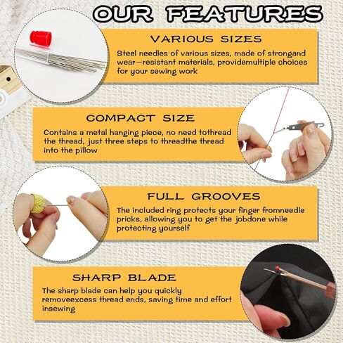 44 Pcs Big Eye Steel Sewing Needles Kit, Stainless Steel Needles for Hand Sewing with Thread Ripper, Needle Threaders, Threads and Thimbles, Beginner Sewing Kit for Mending Clothes and Repairs in Kuwait