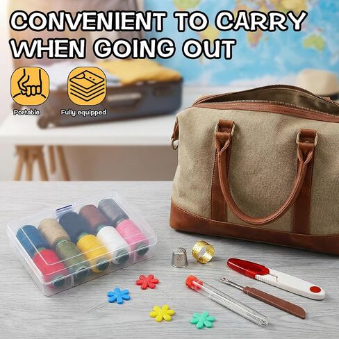 44 Pcs Big Eye Steel Sewing Needles Kit, Stainless Steel Needles for Hand Sewing with Thread Ripper, Needle Threaders, Threads and Thimbles, Beginner Sewing Kit for Mending Clothes and Repairs in Kuwait