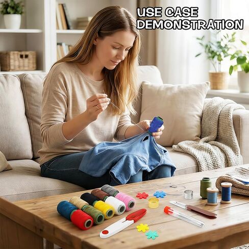 44 Pcs Big Eye Steel Sewing Needles Kit, Stainless Steel Needles for Hand Sewing with Thread Ripper, Needle Threaders, Threads and Thimbles, Beginner Sewing Kit for Mending Clothes and Repairs in Kuwait