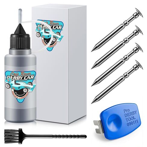 7 Pcs Derby Car Kit 0.7oz Graphite Powder Lubricant, 4 Polished Speed Axles, Axle Inserter Guide, Cleaning Brush, Derby Car Accessories for Increasing Speed in Saudi Arabia
