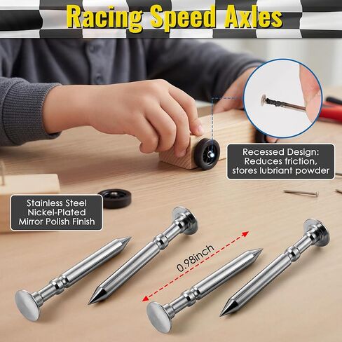 7 Pcs Derby Car Kit 0.7oz Graphite Powder Lubricant, 4 Polished Speed Axles, Axle Inserter Guide, Cleaning Brush, Derby Car Accessories for Increasing Speed in Saudi Arabia