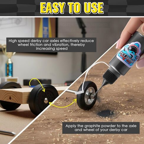 7 Pcs Derby Car Kit 0.7oz Graphite Powder Lubricant, 4 Polished Speed Axles, Axle Inserter Guide, Cleaning Brush, Derby Car Accessories for Increasing Speed in Saudi Arabia