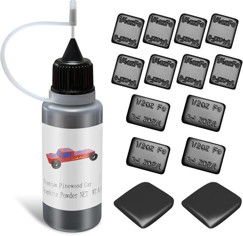 Kypikosp Pinewood Weights Car Kit-5OZ Total Derby Weights (2pcs Tungsten Weights Putty & 12pcs 2 Sizes Derby Weights for Pinewood Car) - Graphite Lubricant Powder for Derby car Wheels Axles Speed in Saudi Arabia