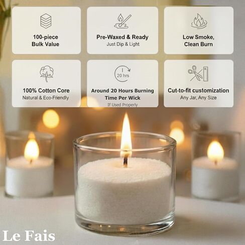 100-Pack 4.7 Inch Pearled Candle Cotton Wicks, White, No Metal No Lead, 100% Natural Cotton, for DIY Sand Candle Making, Extra Wax Wicks Refill for Pearled Candle Wax in Saudi Arabia