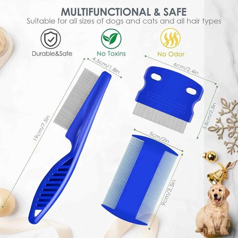 4 Pack Dog Grooming Comb, Pet Flea Lice Combs, Stainless Steel Cat Combs with Rounded Teeth, Double Sided Professional Pet Tear Stain Remover, Dematting Tool for Small, Medium & Large Pets in Saudi Arabia