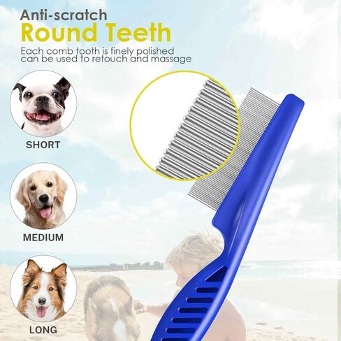 4 Pack Dog Grooming Comb, Pet Flea Lice Combs, Stainless Steel Cat Combs with Rounded Teeth, Double Sided Professional Pet Tear Stain Remover, Dematting Tool for Small, Medium & Large Pets in Saudi Arabia