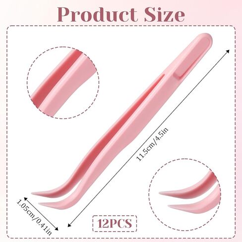 Xelsluthe 12 Pack Plastic Tweezers for Crafts, 4.5 Inch Bent Tweezers for Jewelry Making, Baking Decoration, Reptile Feeding, Bead Bracelets, Pink in Kuwait