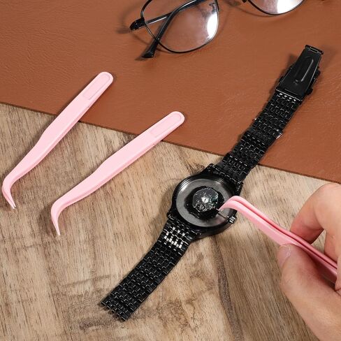 Xelsluthe 12 Pack Plastic Tweezers for Crafts, 4.5 Inch Bent Tweezers for Jewelry Making, Baking Decoration, Reptile Feeding, Bead Bracelets, Pink in Kuwait