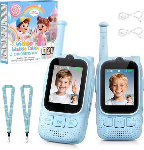 Kids Audio/Video Walkie Talkies, 2 Pack Rechargeable Walkie Talkies for Kids with 2’’ Screen & Camera & Voice Changer, Long Range Boys Girls Toys for Indoor Outdoor Camping Hiking Games (Green/Green) in Kuwait