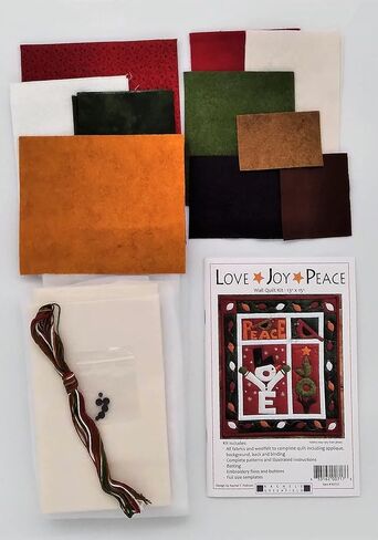 طقم لحاف حائط من Rachel's of Greenfield، Love، Joy، Peace Wall Quilt Kit مقاس 13 بوصة × 15 بوصة، لحاف معلق على الحائط، مجموعات لحاف مسبقة القطع، مجموعات لحاف حائط للمبتدئين in Kuwait