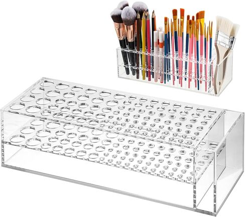 Acrylic Paint Brush Holder, 98 Holes Art Supply Organizer for Paintbrushes, Markers, Pencils & Makeup Tools – No Assembly Required Desktop Stand with 6 Hole Sizes and Multi-Functional Compartment in Saudi Arabia