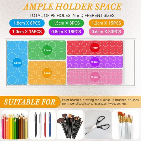 Acrylic Paint Brush Holder, 98 Holes Art Supply Organizer for Paintbrushes, Markers, Pencils & Makeup Tools – No Assembly Required Desktop Stand with 6 Hole Sizes and Multi-Functional Compartment in Saudi Arabia