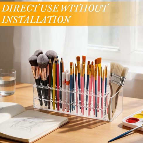 Acrylic Paint Brush Holder, 98 Holes Art Supply Organizer for Paintbrushes, Markers, Pencils & Makeup Tools – No Assembly Required Desktop Stand with 6 Hole Sizes and Multi-Functional Compartment in Saudi Arabia