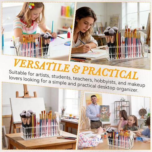 Acrylic Paint Brush Holder, 98 Holes Art Supply Organizer for Paintbrushes, Markers, Pencils & Makeup Tools – No Assembly Required Desktop Stand with 6 Hole Sizes and Multi-Functional Compartment in Saudi Arabia