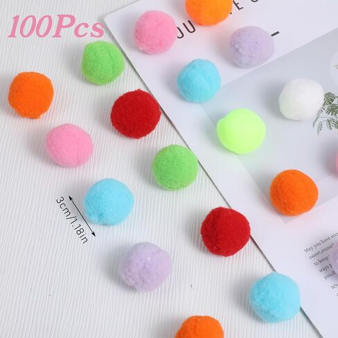 100PCS Small Craft Pom Poms for Crafts, 1.2 Inch Assorted Colored Cotton Balls for Hobby Supplies DIY Craft Making Decorations in Kuwait
