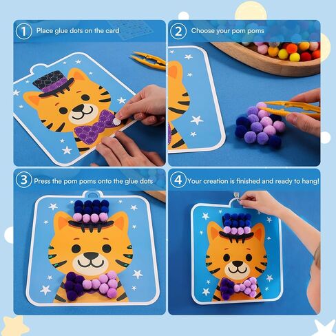 Caydo Pom Poms Art & Crafts Kit for Kids Ages 3 4 5 6, Easy Toddler Sensory Activity Kit, Build Fine Motor Skills & Hand-Eye Coordination, Valentine's Day Gift for Girls and Boys in Saudi Arabia