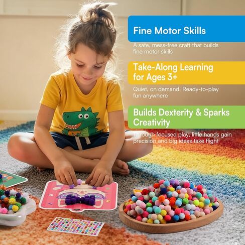 Caydo Pom Poms Art & Crafts Kit for Kids Ages 3 4 5 6, Easy Toddler Sensory Activity Kit, Build Fine Motor Skills & Hand-Eye Coordination, Valentine's Day Gift for Girls and Boys in Saudi Arabia